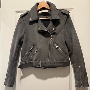 Zara Charcoal Faux Suede Moto Jacket
